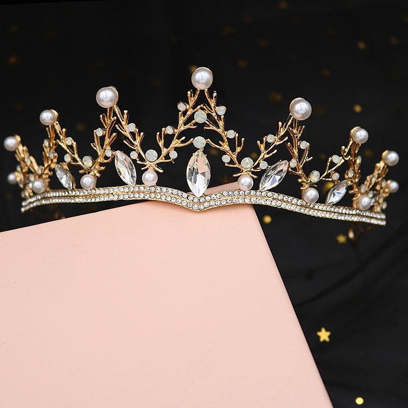New Alloy Headband Gold Plated Crown Wedding Jewelry Hair Accessories Simple and Elegant Stage Catwalk Headwear Crown