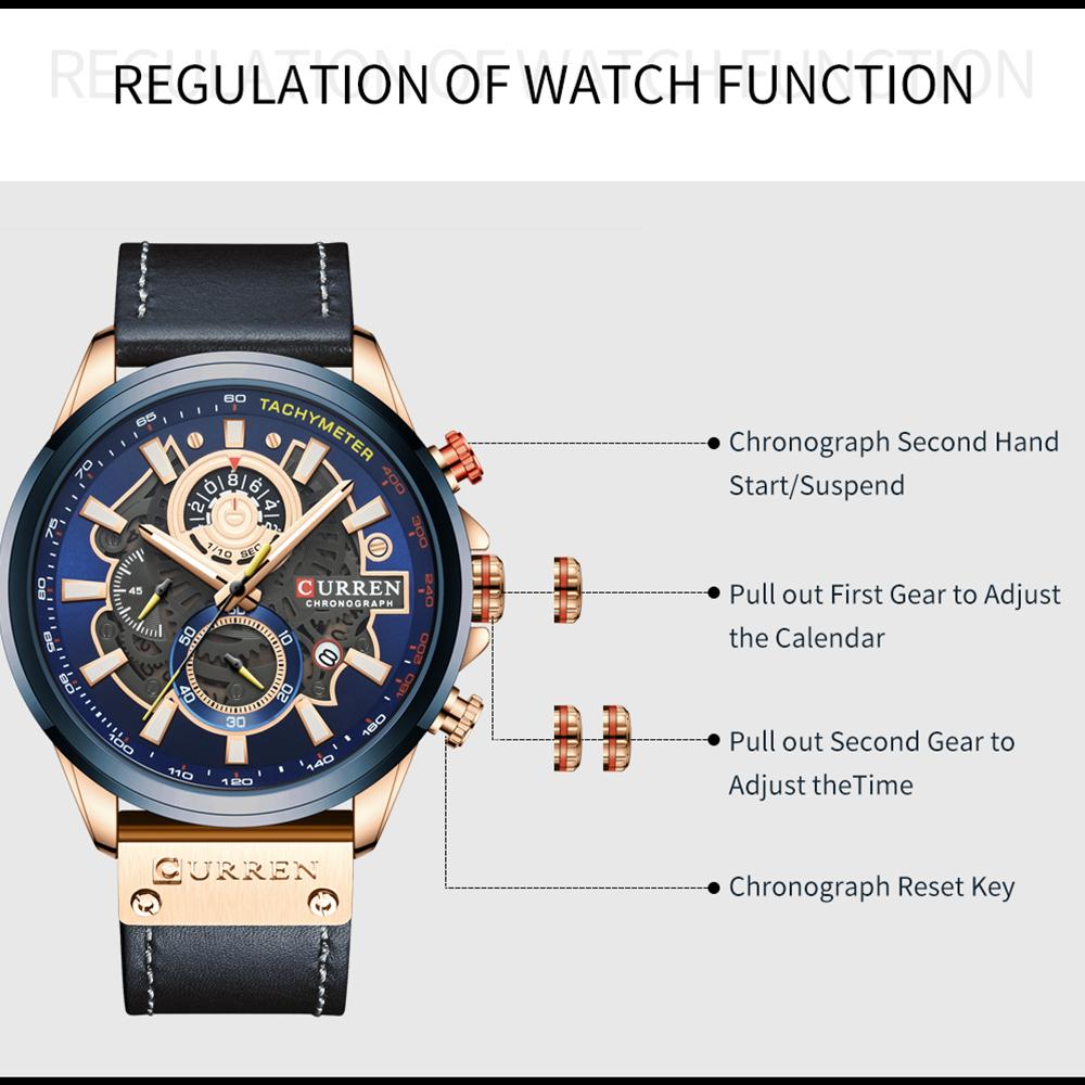 CURREN Watch for Men Top Brand Watches Leather Strap Wristwatch Fashion Chronograph Sport Quartz Clock Male Gift