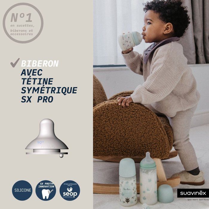 Biberon - SUAVINEX - Birdies - Tétine SX Pro L - 360 ml - 6 mois et plus - Rose