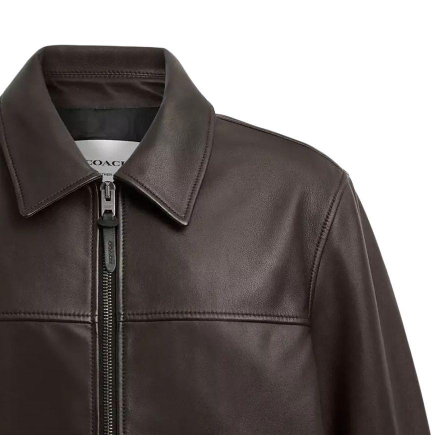 COACH SS24 Leather Jacket Men's Red Coffee CT723-X7F