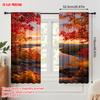 2pcs  2D Plane Printing Curtains Digital Printed Autumn Sunset & Maple Leaf Durable 100% Polyester Fabric (without Rod) Versatile