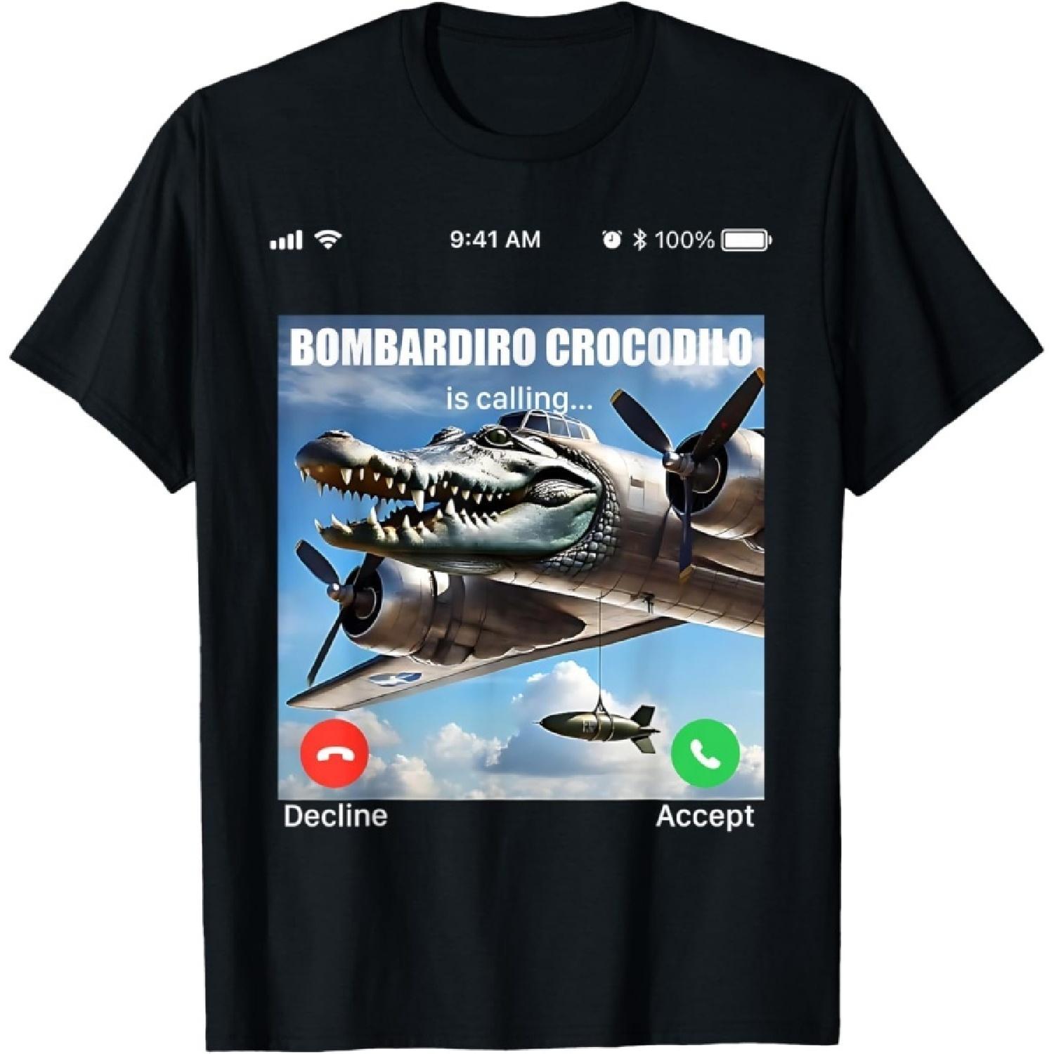 CHJLGODGOOD Bombardiro Crocodilo is Calling - Italian Brainrot Meme T-Shirt S