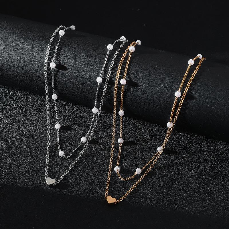 Hot-Selling Fashion Double-Layer Heart Pearl Bracelet Necklace Jewelry Set