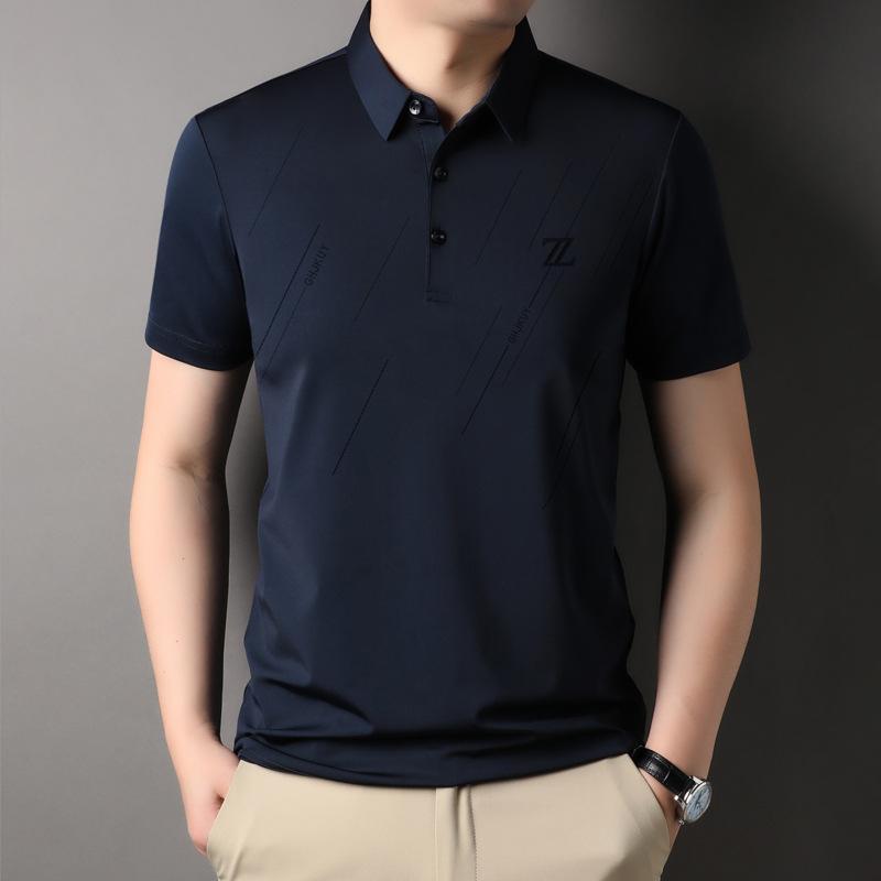 Men's Non-ironing Ice Silk Casual Polo Shirt Summer New Father Business Men's Lapel Short Sleeve