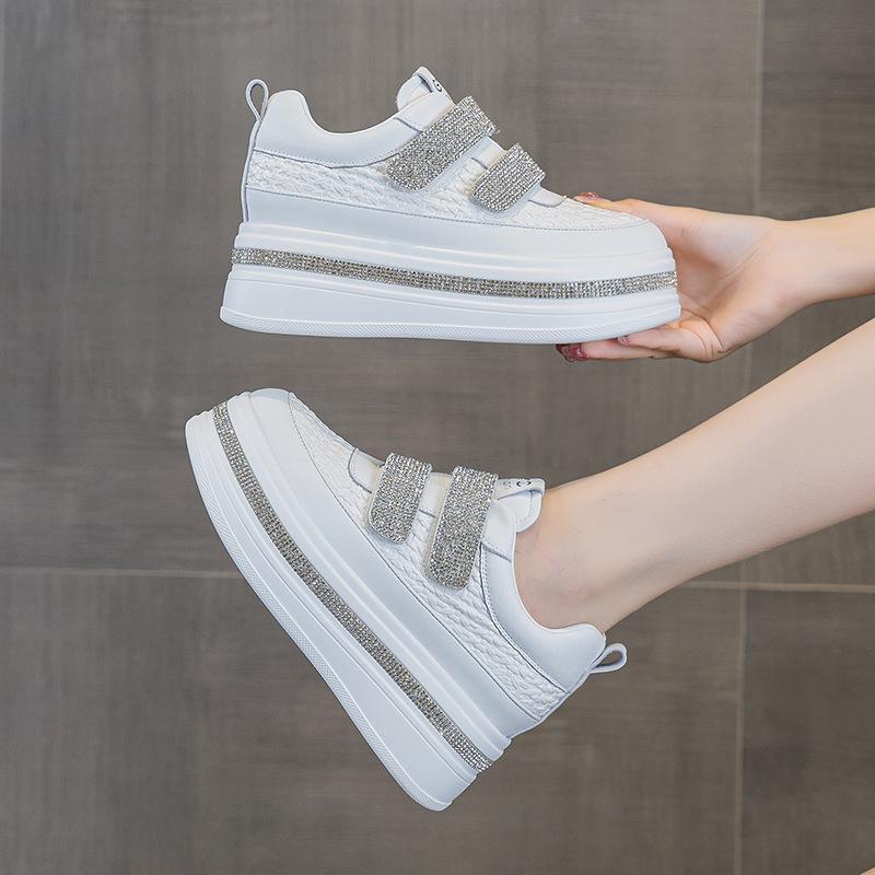 2025 Autumn Women's 7cm Platform Rhinestone Velcro Casual Shoes