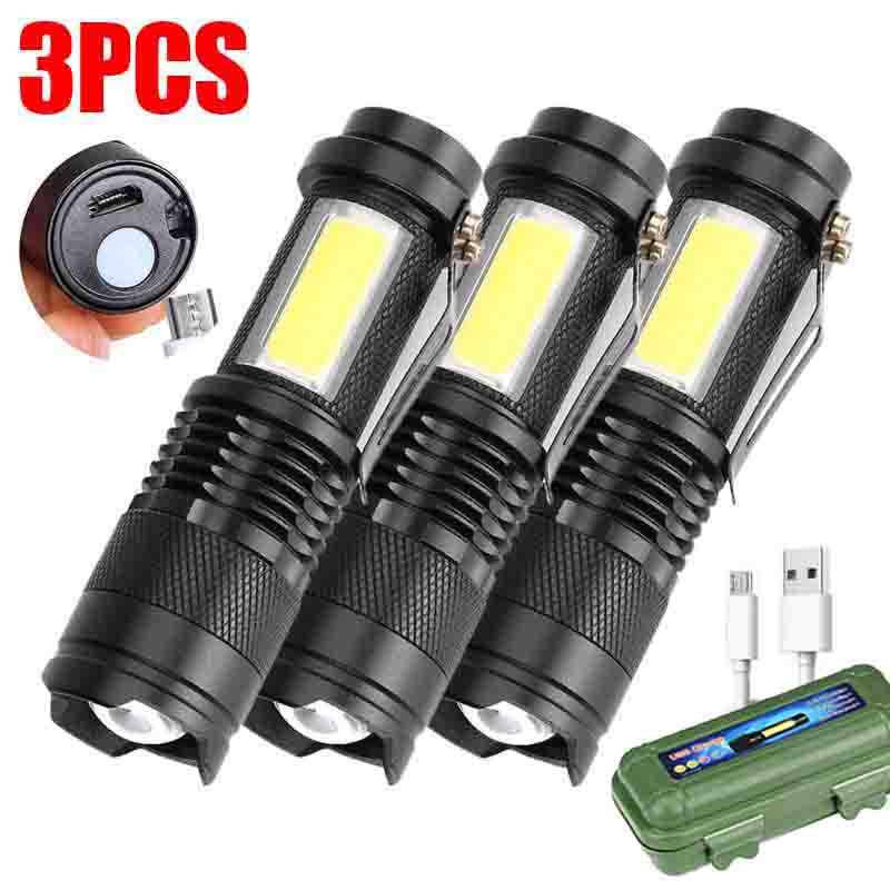 Q5 LED Mini Flashlight Built In Battery Zoom Torch COB Lamp 2000 Lumens Adjustable Outdoor Waterproof emergency Pocket Light