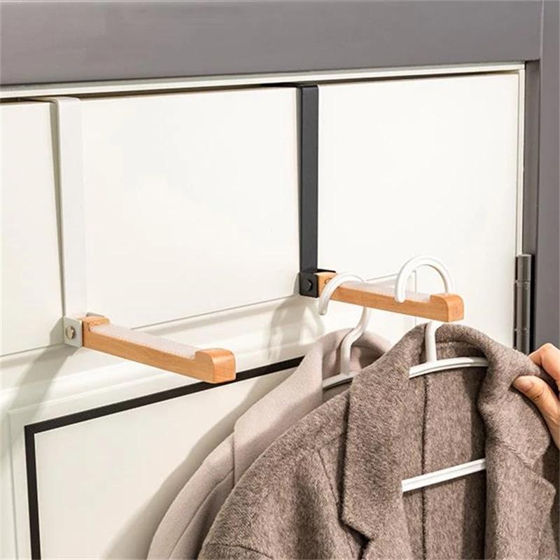 Home Rear Door Hook Foldable Kitchen Bathroom Accessories Portable Wooden Hook Clothes Bag Storage Rack Organization