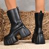 Chunky Heeled Platform Combat Boots for Women Gothic Punk Style Black Motorcycle Boots Woman Autumn Winter Mid Calf Botas Mujer