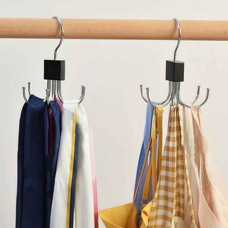 360° Rotating Tie Rack Storage Hanger Hook Multi-Claw Bag 6 Claws Hook Holder for Scarves Belt Ties Household Closet Accessories