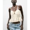 Summer Women's Clothing Ins Style V Neck Sleeveless Embroidery Trim Romantic Fashion Casual Tops 7200043