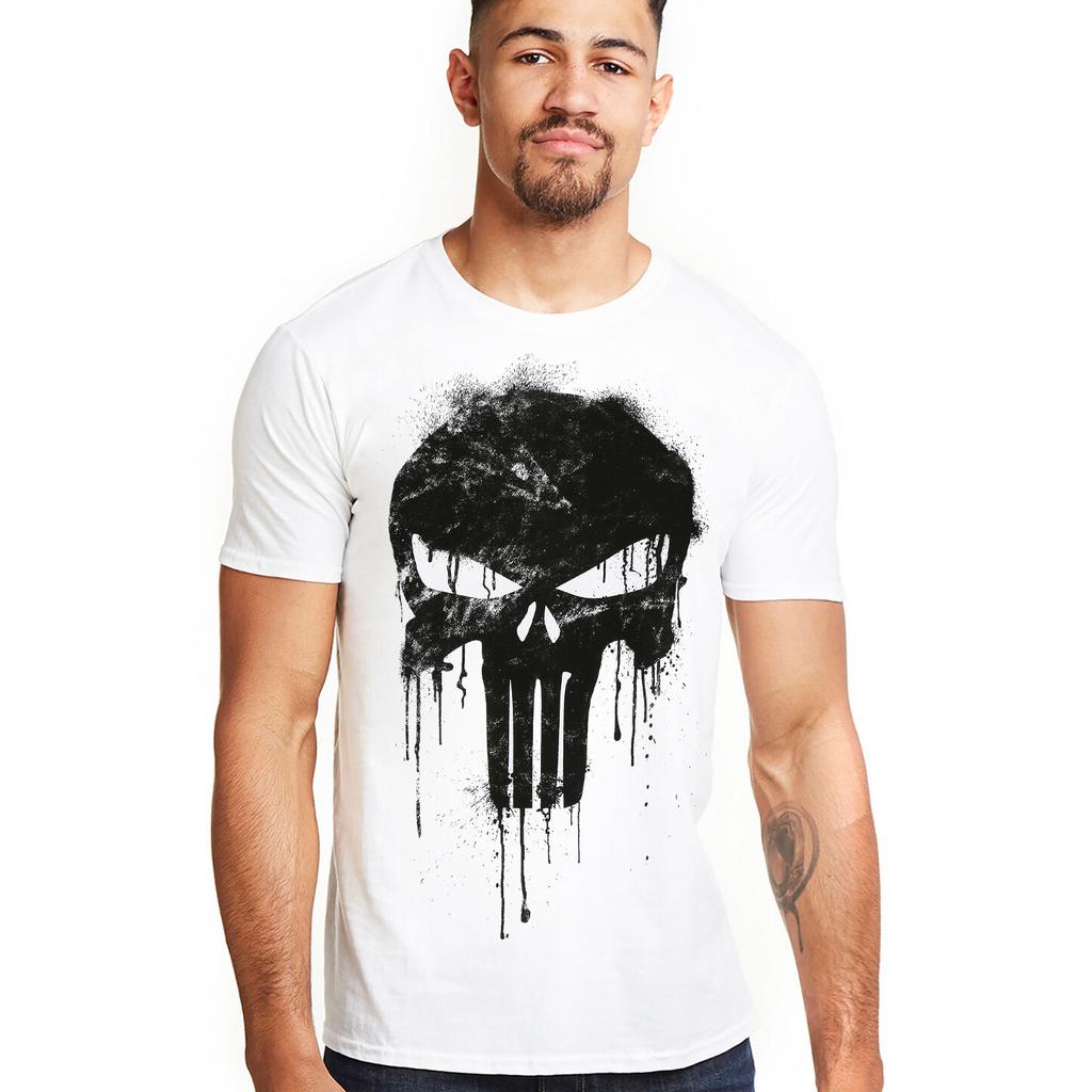 The Punisher Mens T-shirt Skull White S-XXL Marvel Official