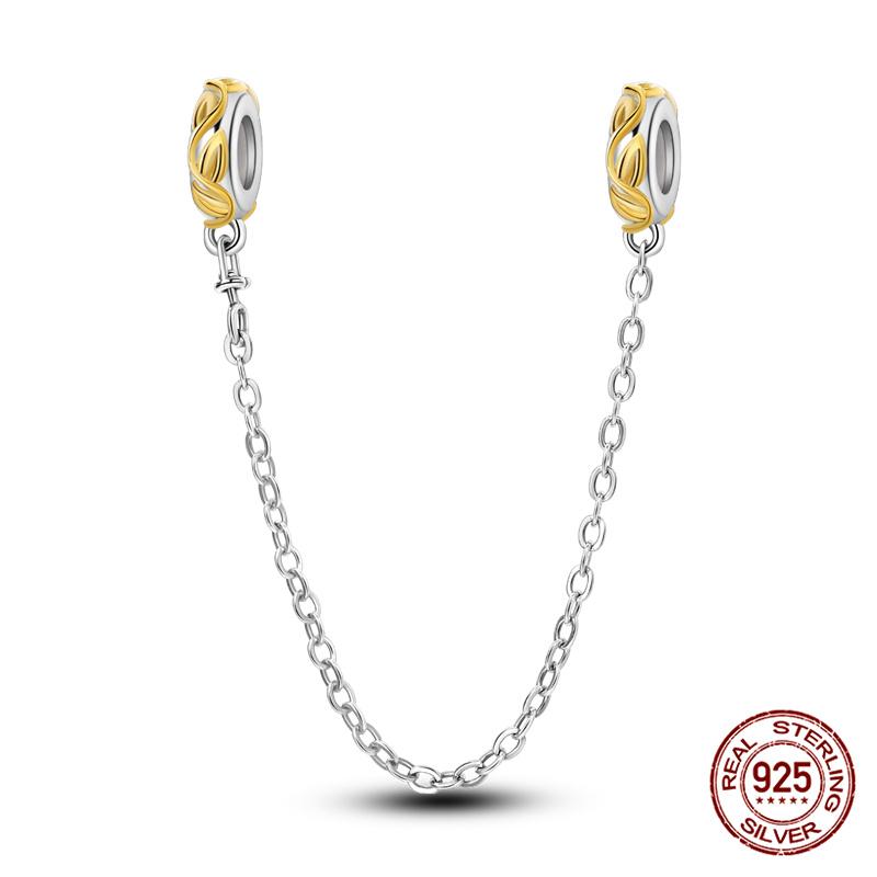 Original 100% 925 Silver Star Moon Safety Chain Fit 925 Original Bracelet & 3mm Bracelet DIY Jewelry Making Women Gift