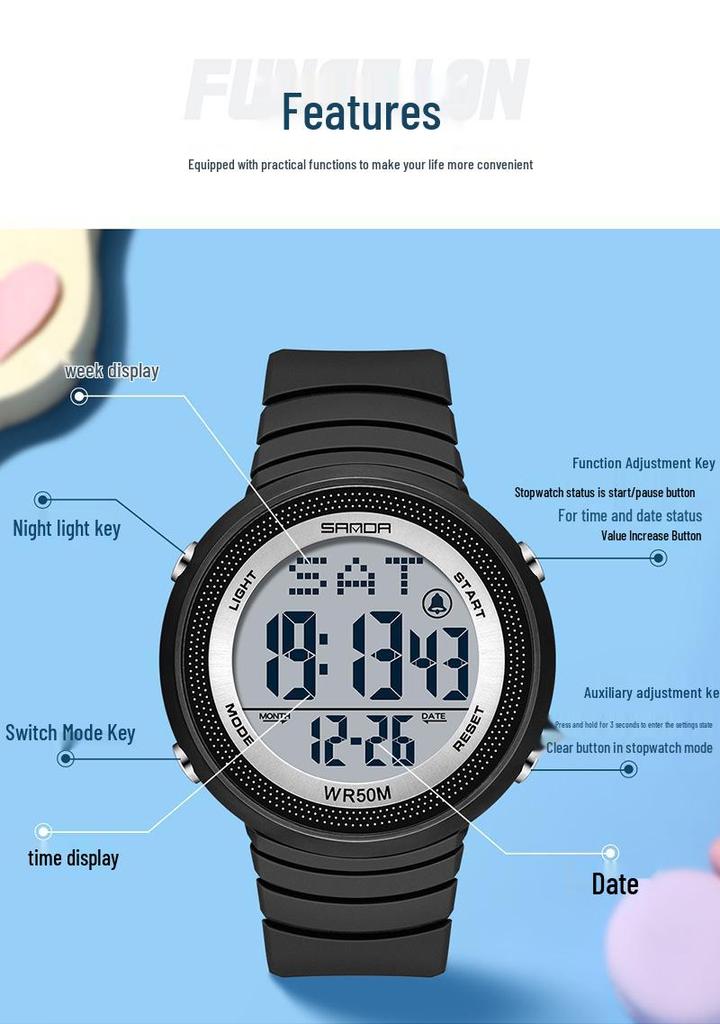 Sanda Multifunctional Unisex Digital Sports Watch – Waterproof, Fashionable, for Teen Students