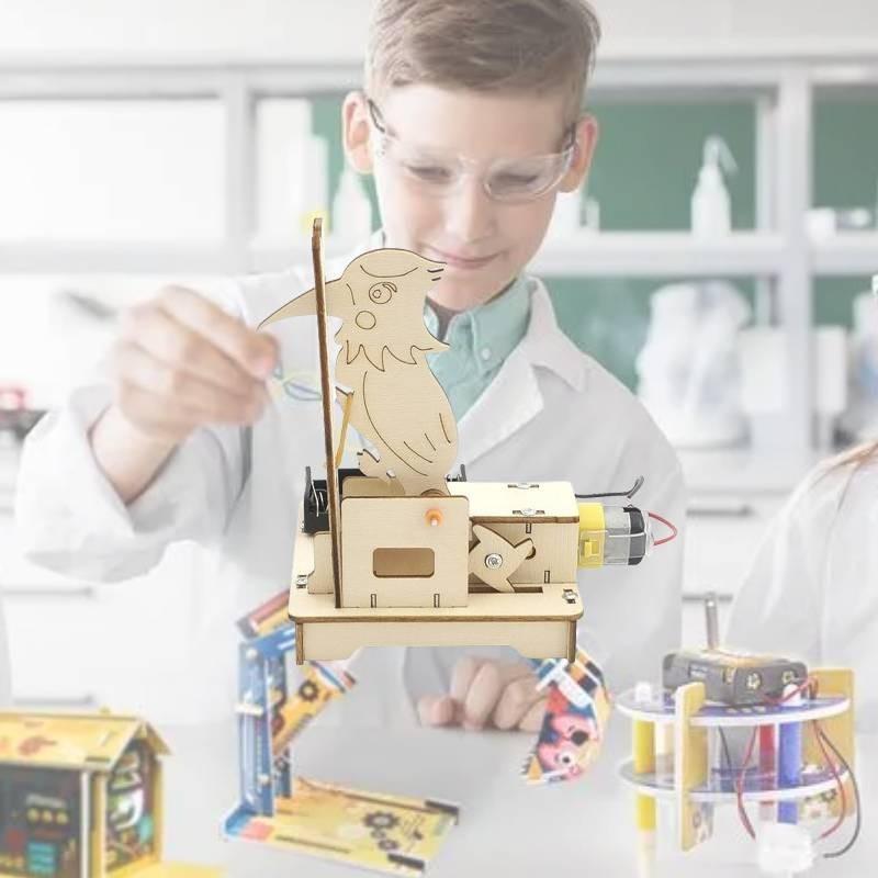 Creative Wooden Diy Woodpecker Assembly Model Kit For Kids Customizable Educational Handmade Craft Toy Electric Physic Science Learning Tool