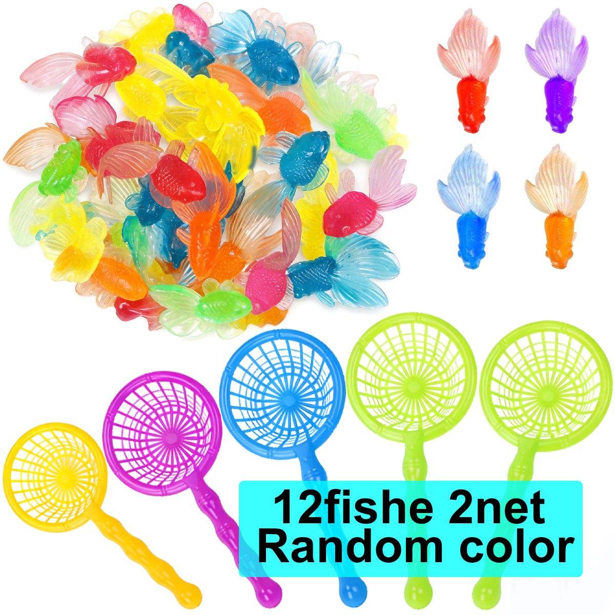 

12Pcs Plastic Floating Fake Goldfish with 2 Nets Realistic Water Decor Pet Cat Toy for Indoor Outdoor Pool Summer Party ZSY