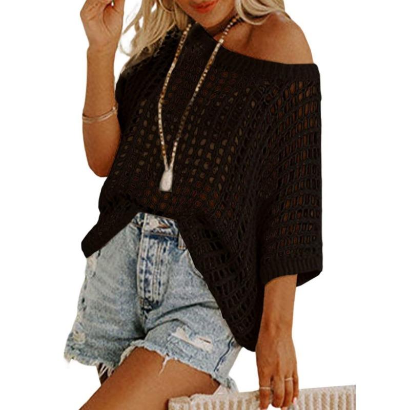 Women's White Off-Shoulder Hollow Out Knit Cover-Up