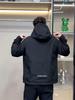 Men's Autumn Hooded Workwear Jacket with Zipper and Large Pocket - Casual, Loose, Trendy, Velvet-Lined