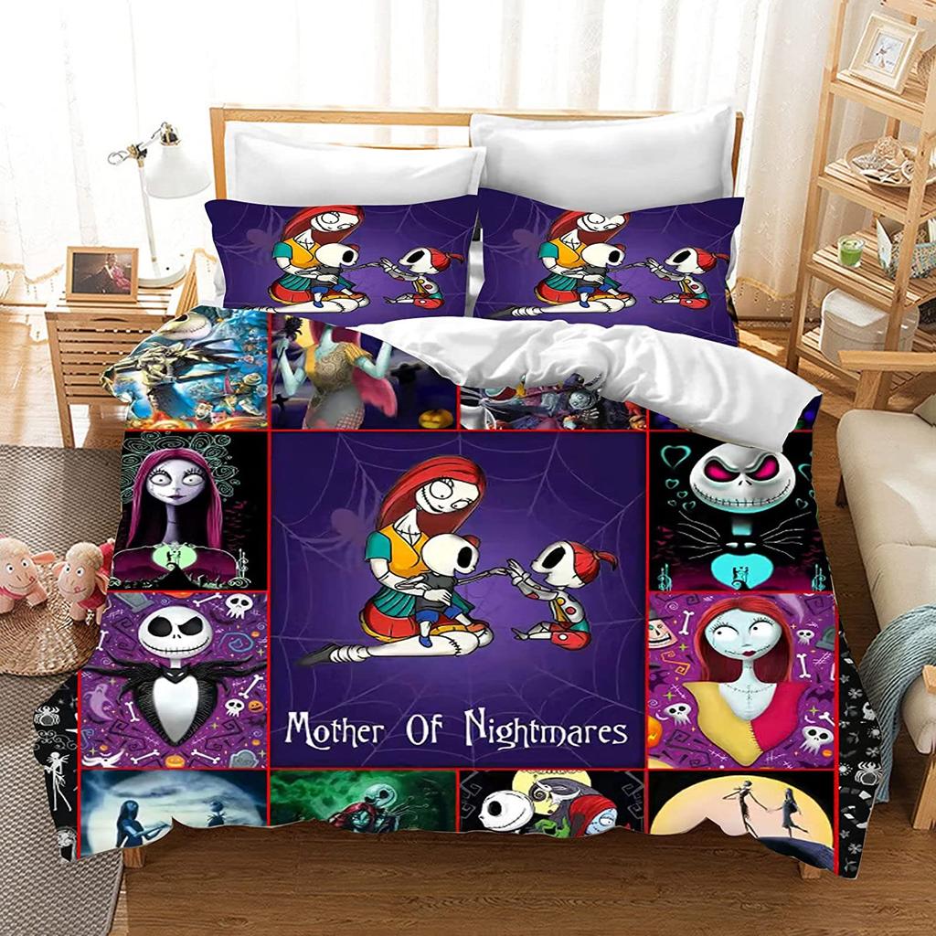Jack Skellington Anime Bedroom Duvet Cover Set Comforte Printed Cartoon Twin Size Bedding Sets Christmas Gifts 3-piece