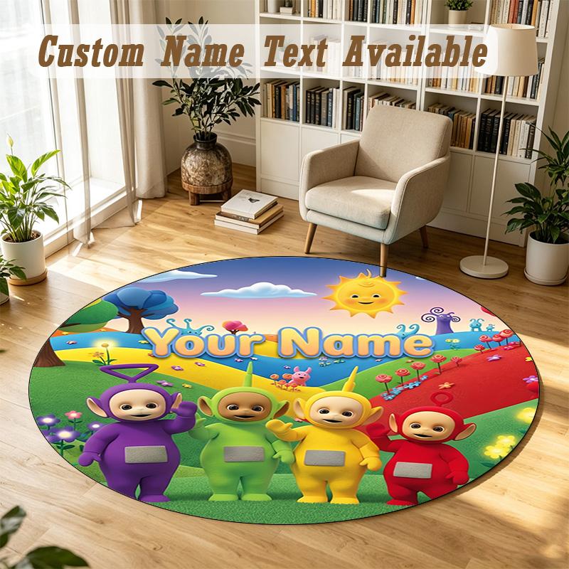 Round Rug Custom NameTeletubbies Pattern Non Slip Carpet Home Floor Decor