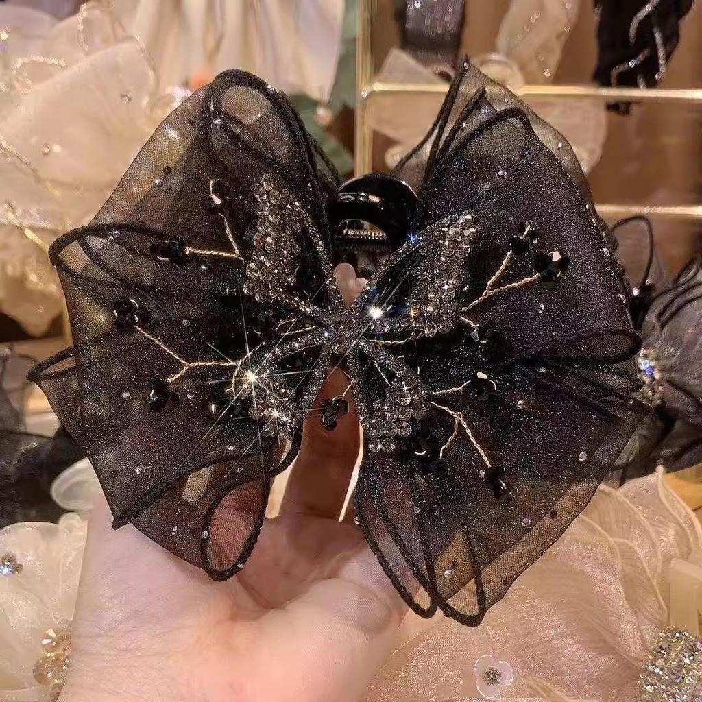 2025 Women's High-End Organza Bow Shark Hair Clip – Elegant Back of Head Accessory