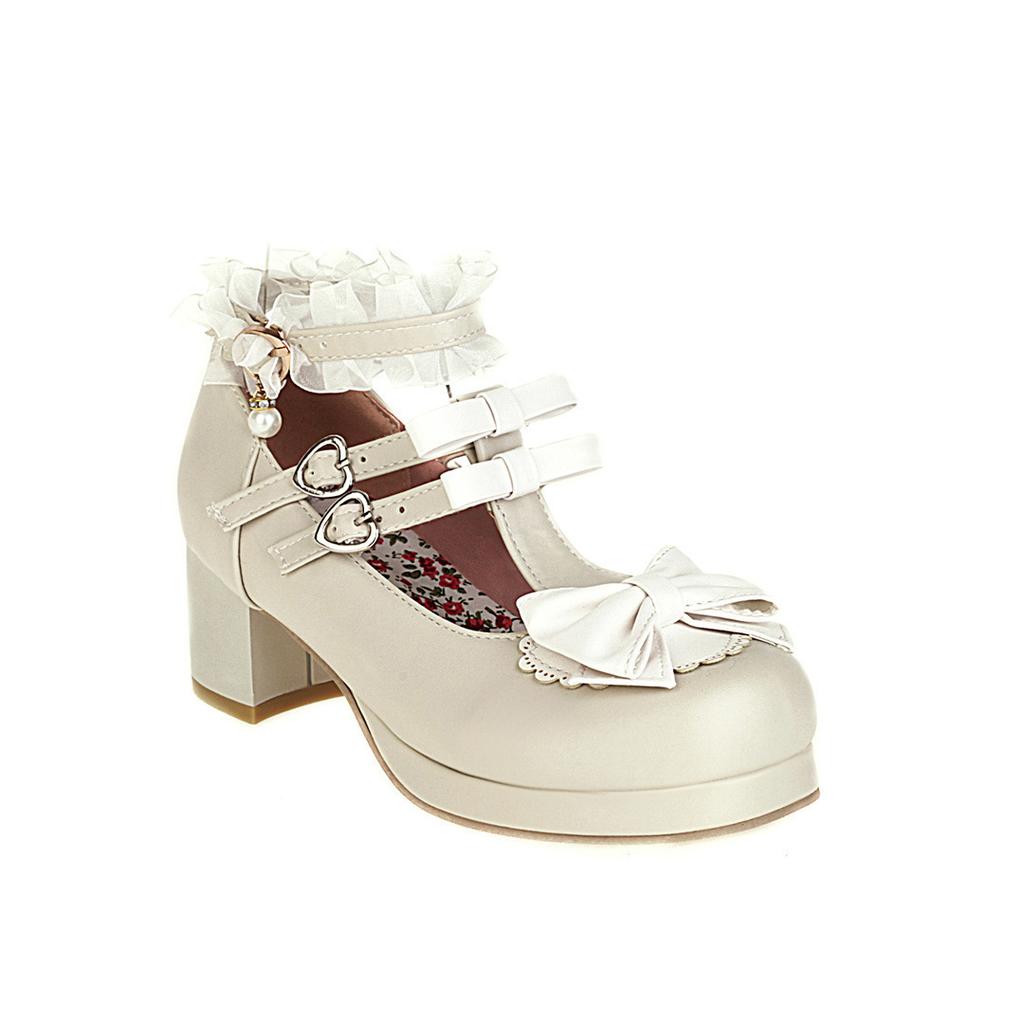 New Medium Heel Thick Heel Sweet Bow with Light Mouth Single Shoes T-shaped Shoes Parent-child Shoes