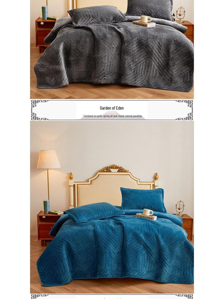 Luxury Velvet Quilt and Bedspread Set: Three-Piece High-End European Style with Multifunctional Bed Sheet and Blanket