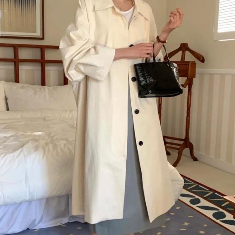 Korean Vintage Fashion Overcoat Loose Fit Single Breasted Long Coat with Detachable Hood Autumn Winter Women Outerwear Retro Long Sleeve New