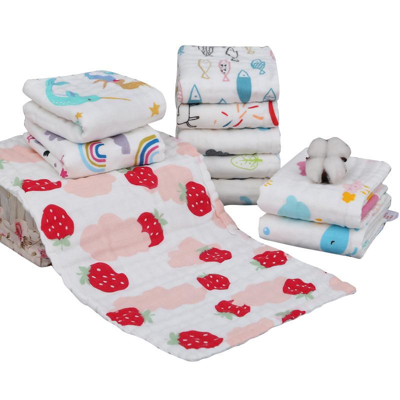 6 Layer Pure Cotton Gauze Kids Square Towel Soft Absorbent Printed Face Wash Cloth Baby Bib