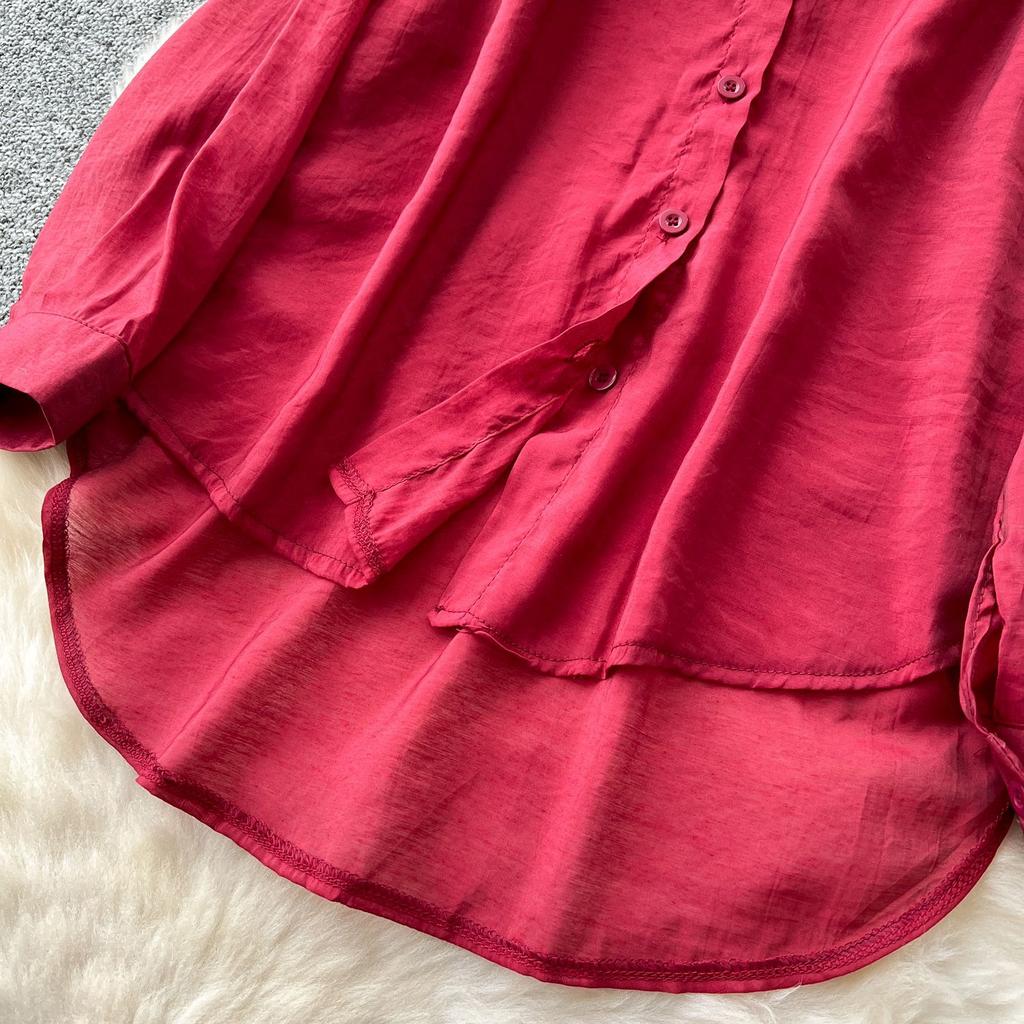 Temperamentsfullt todelt sett for kvinner, nisje lat yttertøy med tynn, løstsittende langermet solskjortejakke + selerkjole