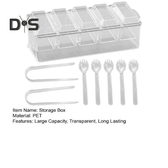 Fruit Serving Tray Food Storage Box with 5 Compartments Large Capacity BPA Free Transparent Multipurpose Fruit Salad Box