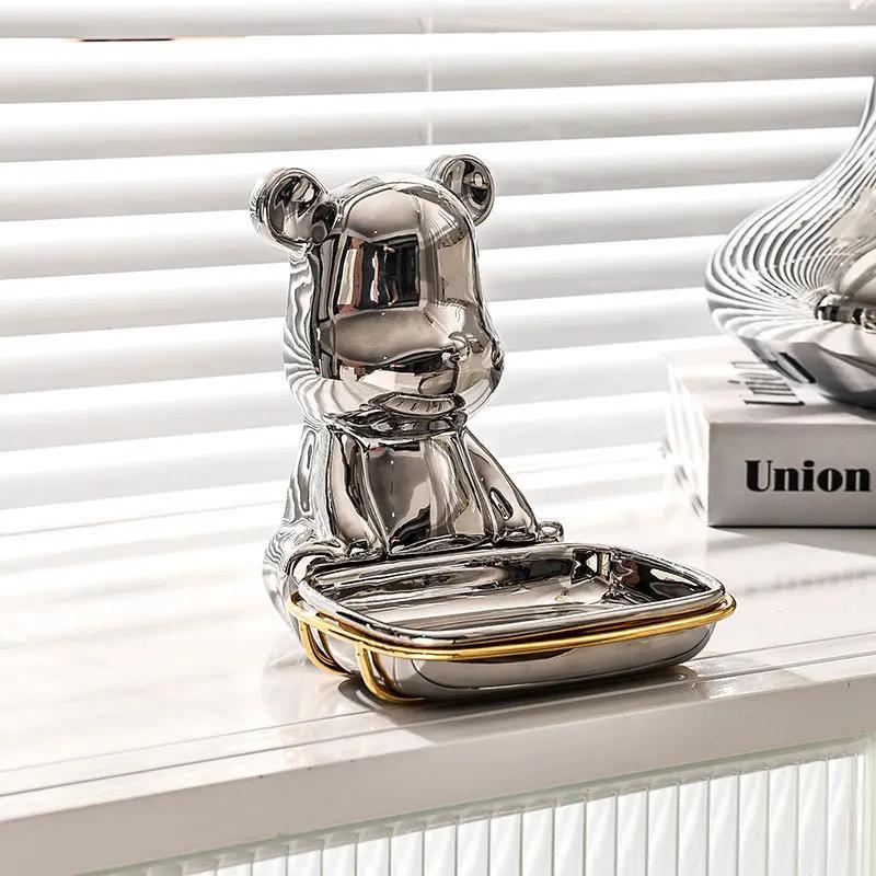 Electroplated Bear Tissue Holder Acrylic Wall Mounted Paper Holder Toilet Roll Paper Holder Bathroom Wall Mounted Storage Rack