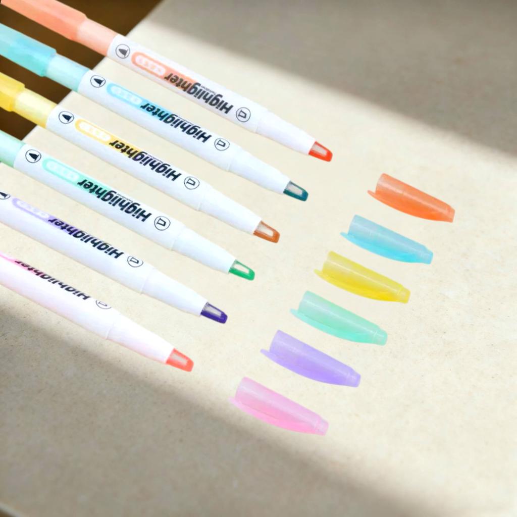 6Colors Dual-Tip Clear View Tip Highlighter, See Through Window Chisel Tip and Fine Tip, Back To School Stationery Supplies