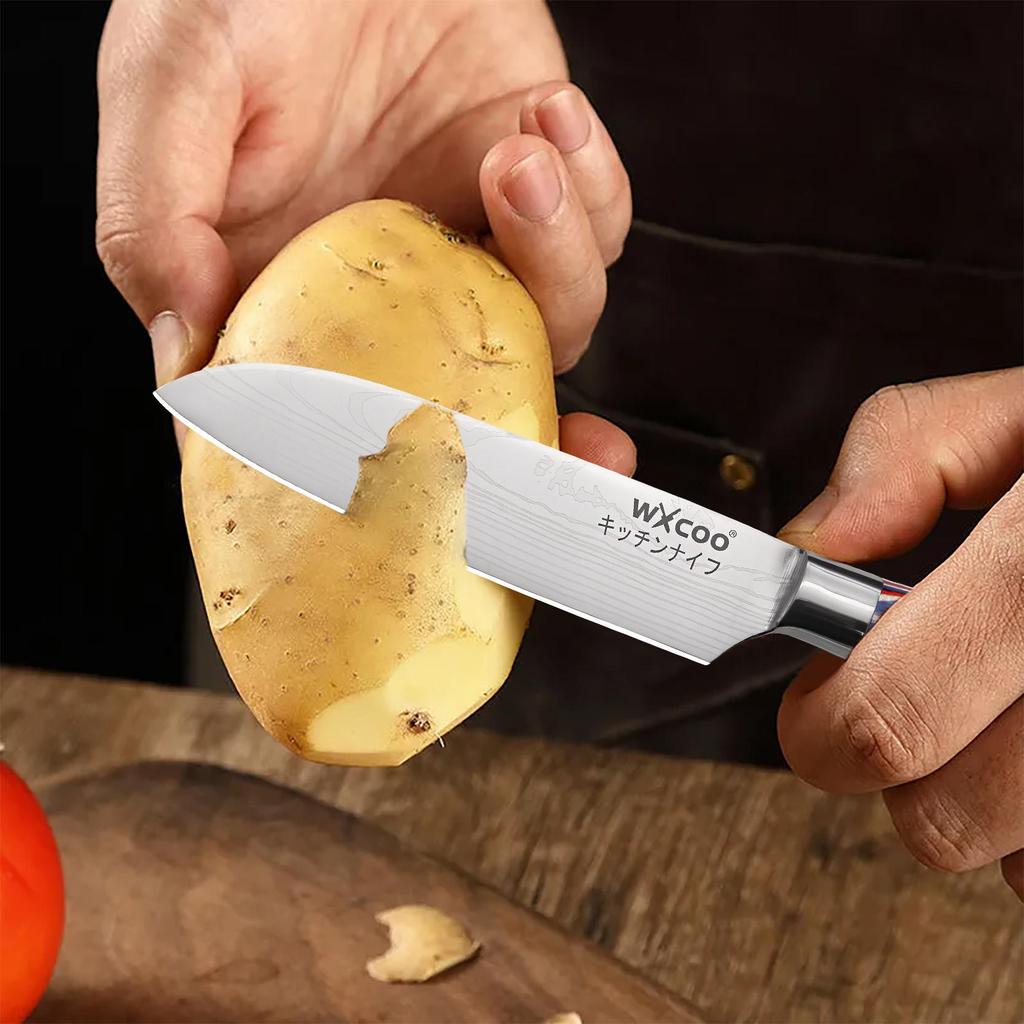Professional Japanese Chef's Knife Damascus Steel Pattern Santoku Knife Sharp Enough for Slicing Meat Fish Fruit Kitchen Cleaver