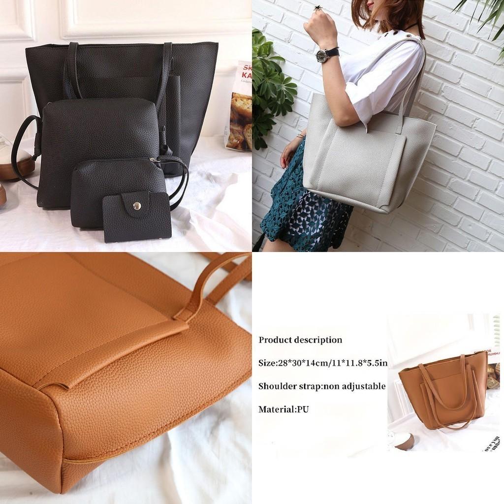 Stylish Lychee Pattern Shoulder Bag Set For Women With 4 Pieces