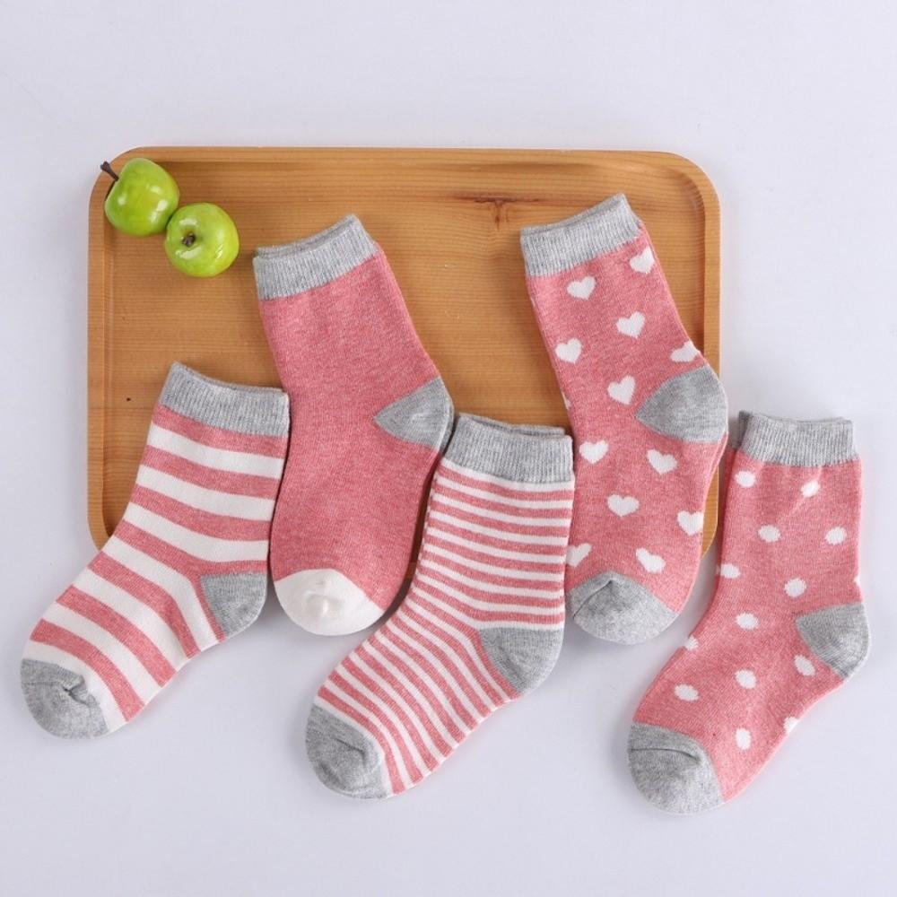 5 Pairs Soft Cotton Girls Boys Socks Strips Spots Floor Stockings Toddler Socks for 0-5 Years