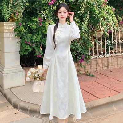 Elegant Spring/Autumn Chinese Style Long Dress - Women's Plus Size Slimming Qipao