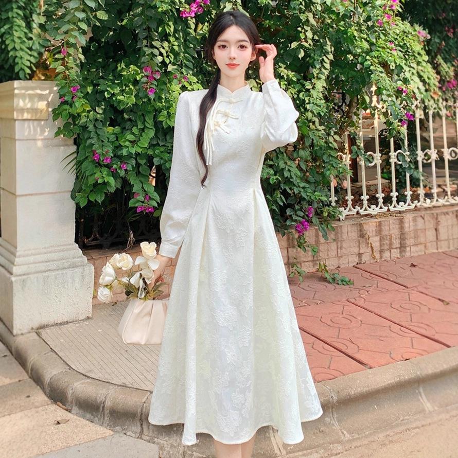Elegant Spring/Autumn Chinese Style Long Dress - Women's Plus Size Slimming Qipao