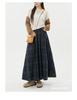 Maden Retro Cotton Gauze Plaid Maxi Skirt: Elastic Waist, Textured A-line Umbrella Design for Women