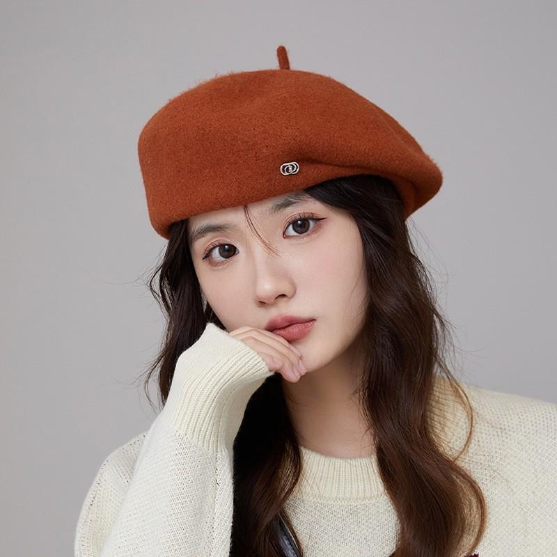 

High quality autumn and winter styling wool beret pleated painter hat small versatile beret One Size