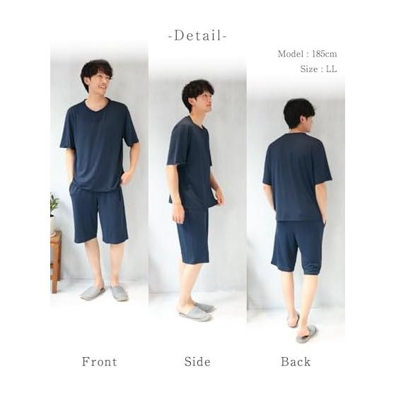 [ON NISHIKI] Men's Pajamas, Short Sleeves, Summer, Cool To the Touch, Cool Stretch Fabric, Wrinkle Resistant, Top and Bottom Set, Half Pants, Room