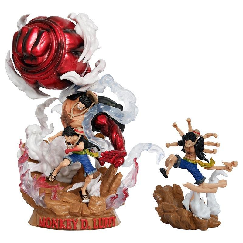 ONE PIECE three characters Luffy figure, big fist fighting form Luffy, animation King of Navigation surrounding statues