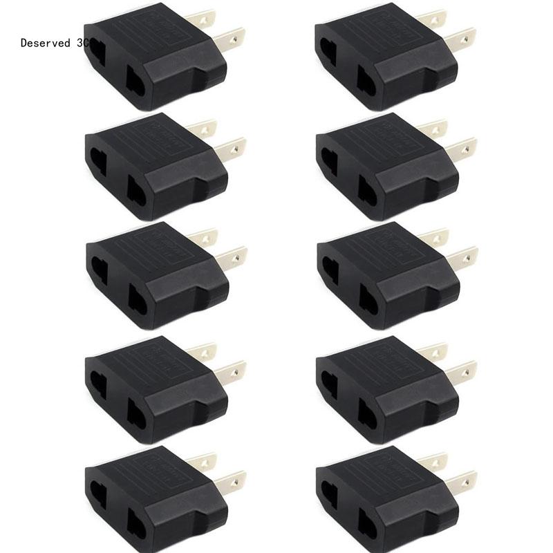 10Pcs/set US EU AU to US Euro Europe Plug Converter 2 Round 2-flat Plug Converter Travel Adapter Electrical Socket US Plug