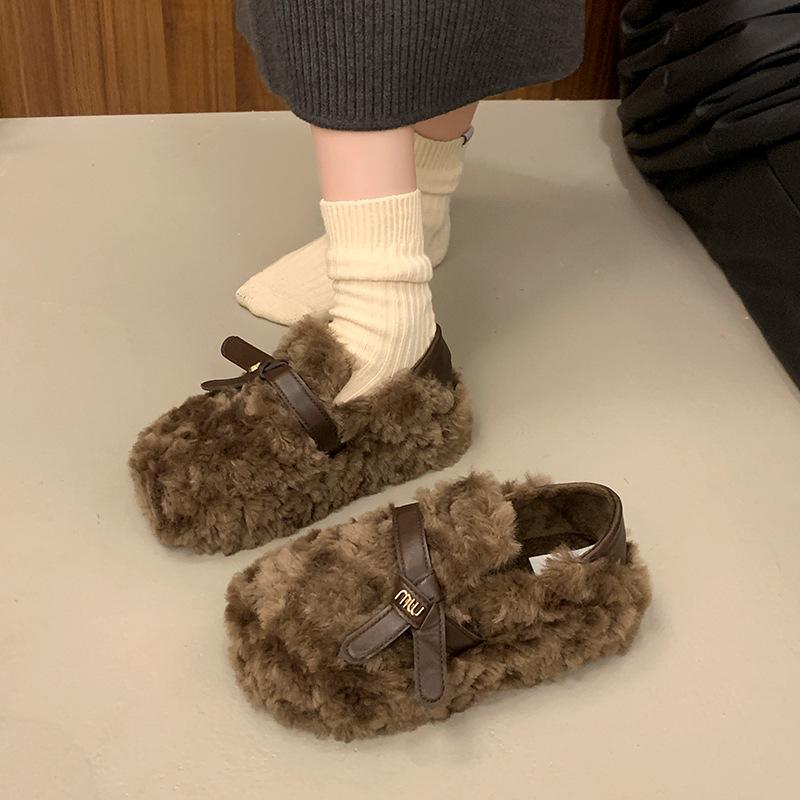 Internet celebrity popular Mao Mao shoes women wear 2025 autumn and winter new thick-soled versatile one-pedal bean velvet cotton shoes