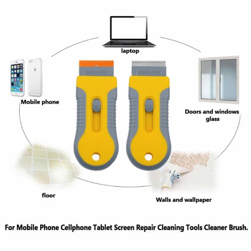 Glass Scraper, Defrosting Scraper, Stain Remover, Paint/Stickers/Labels/Adhesive Remover, 10 Replacement Blades Included: 5 Plastic Blades, 5 Stainles