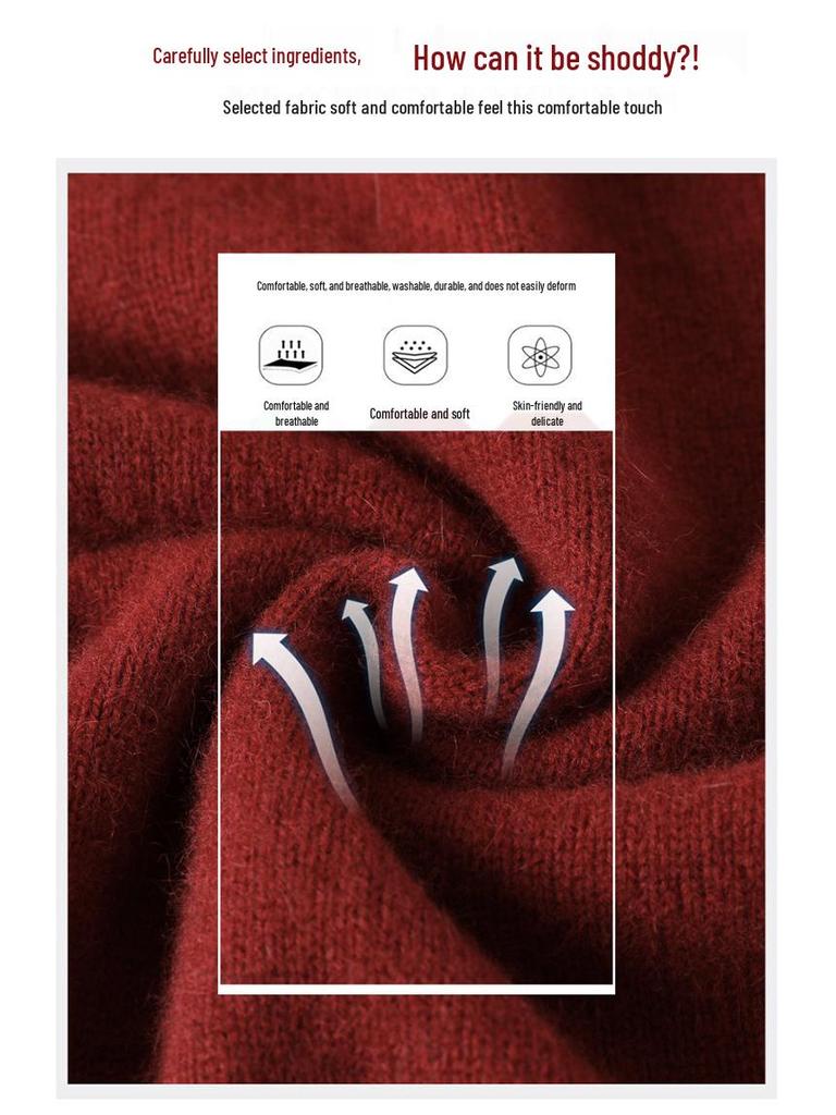 Women's Red Chinese-Style Thick Wool Sweater for Autumn/Winter
