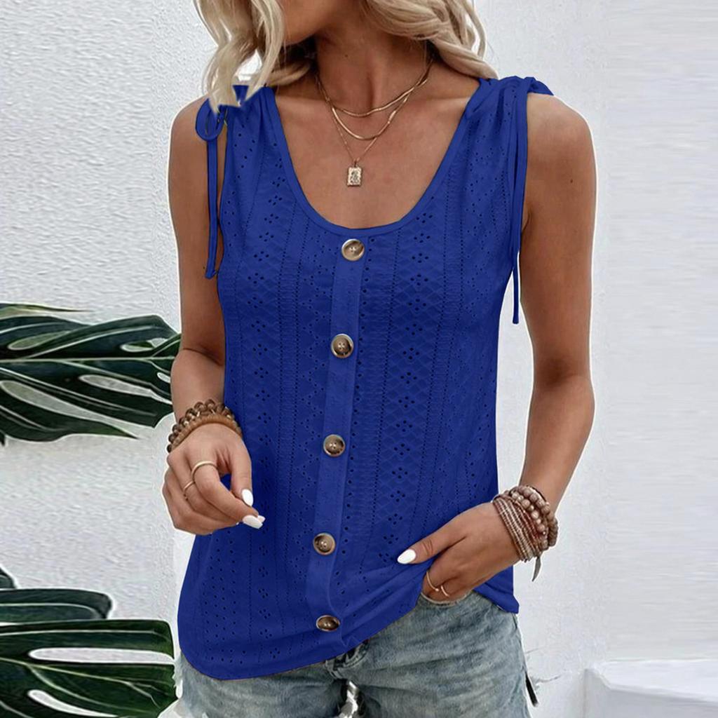 Tank Top For Women Summer Outfits V Neck T Shirts Trendy Eyelet Sleeveless Basic Beach Vacation Clothes