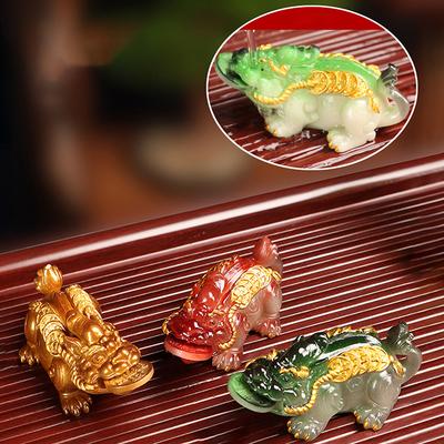 1Pcs Chinese Resin Discolored Tea Pet Lucky Cute Golden Toad Ornaments Desktop Handmade Crafts Home Tea Set Decoration