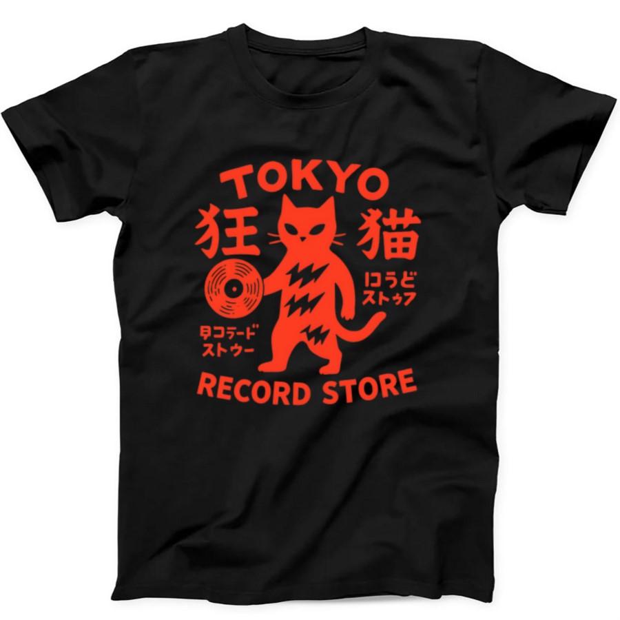 

Tokyo Record Store Cat Vinyl Record T-shirt For Men Women 100% Cotton T Shirts Short Sleeve Tops 0406-5 - Men s Summer Cotton... 5XL різнокольоровий