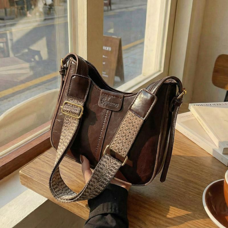 Vintage Zachte Leren Crossbody Tas Dames Hobo Schoudertas met Geweven Brede Band voor Dagelijkse Woon-werkverkeer Werk Winkelen en Reizen
