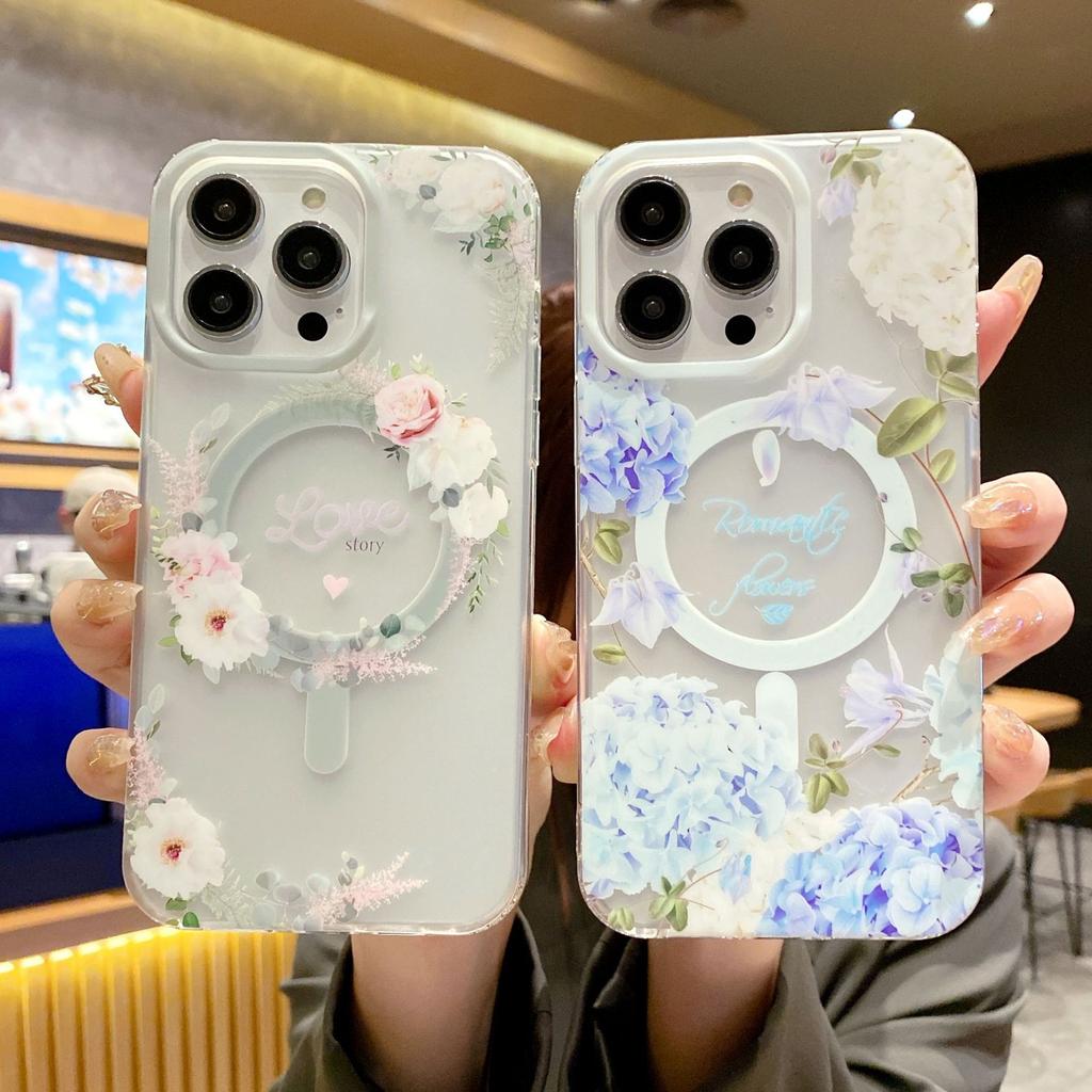 Applicable To IPhone 16 Mobile Phone Case Small Fresh Flowers Apple 15promax Powerful Magnetic Absorption and Anti-fall